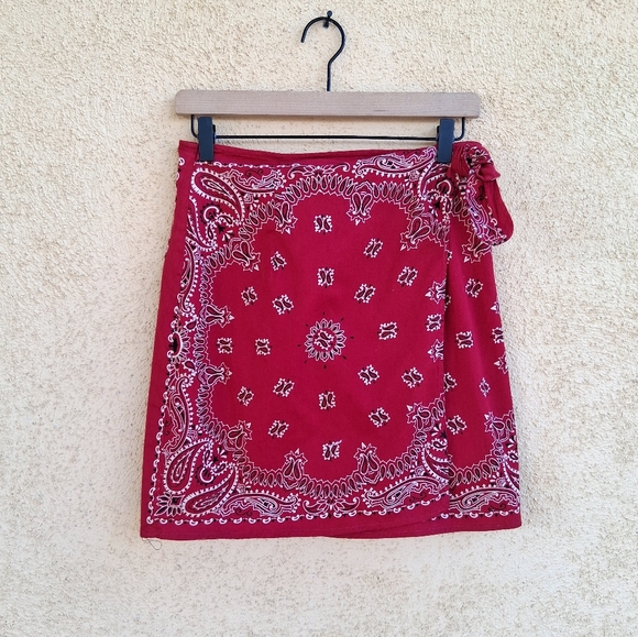 90s Red Black Western Bandana Mini Skirt - Picture 1 of 4